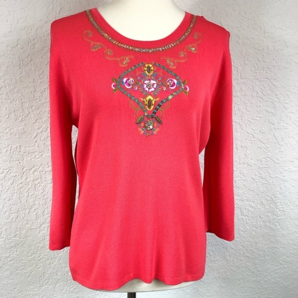 Joseph A. Orange Long Sleeve Scoop Neck Top Sz XL